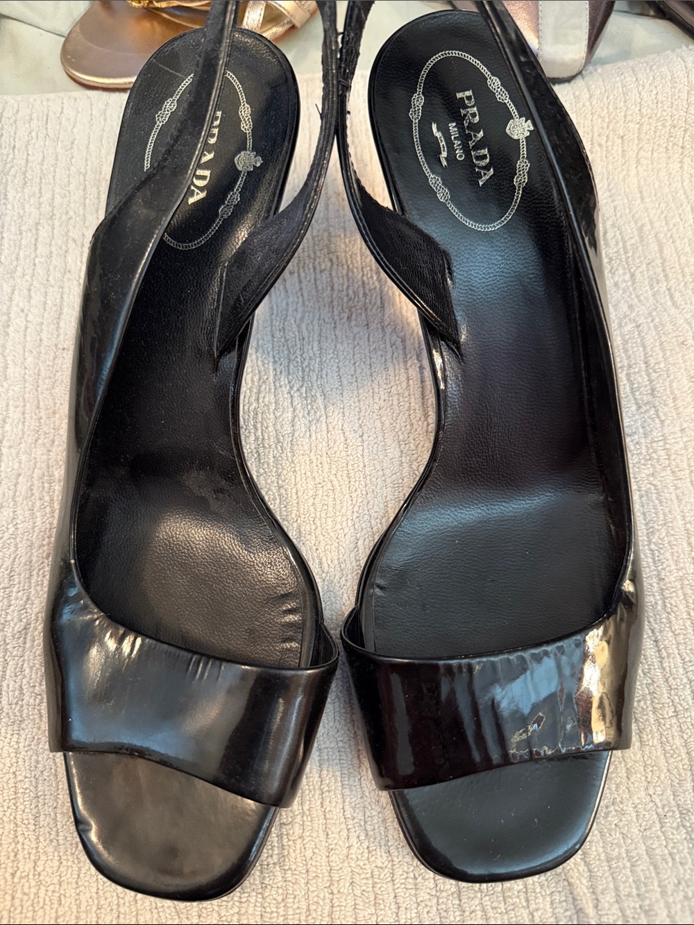 Prada Black Patent Leather Slingback Heels